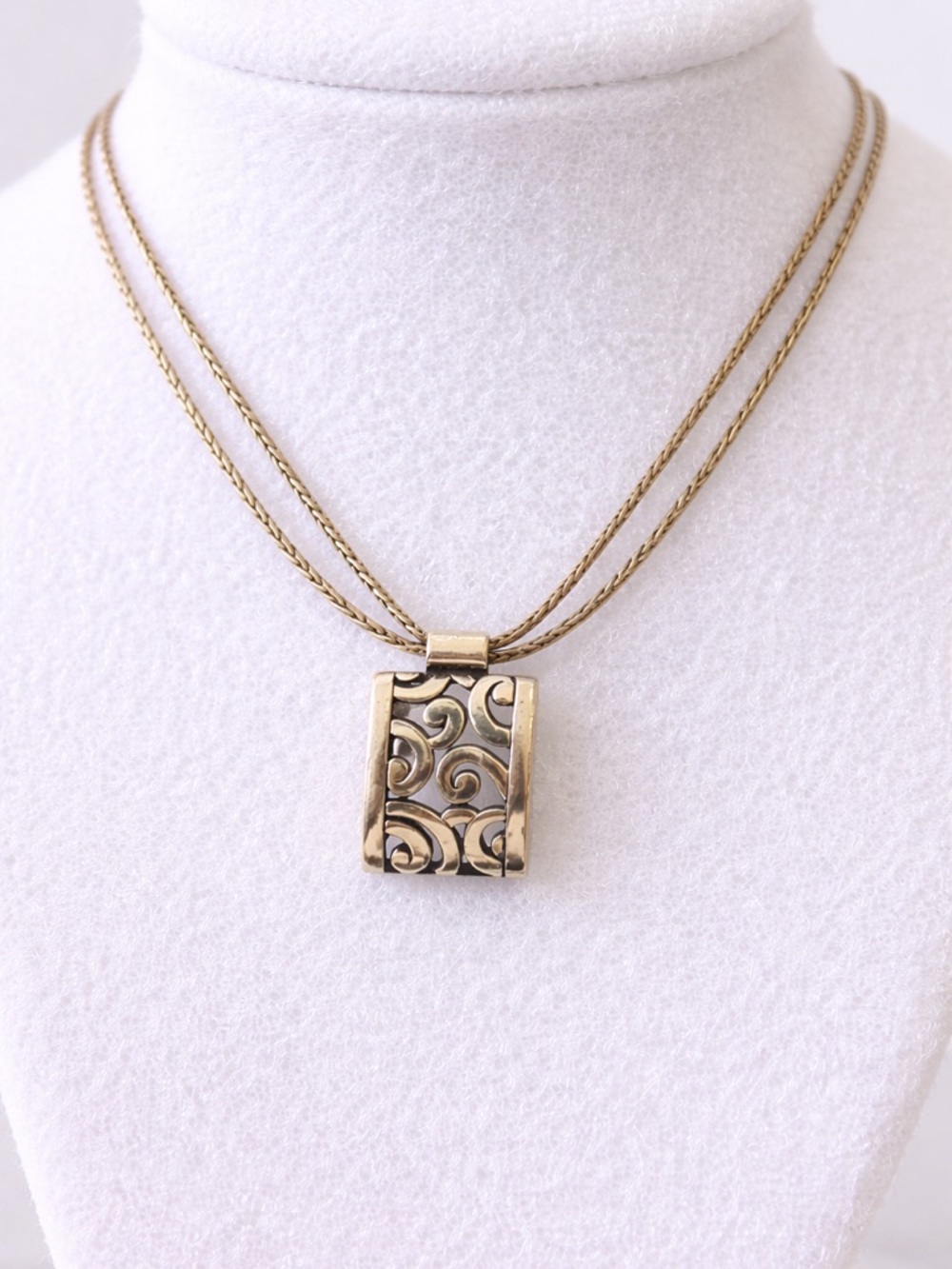 Brighton Silver Tone Scroll Pendant Double Strand Necklace B Heart Charm